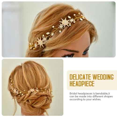 Unicra Star Rhinestone Bride Wedding Vine Gold Bridal Hair Piece Crystal Hair Accessory for Women and Girls (21 Inches) (Gold)