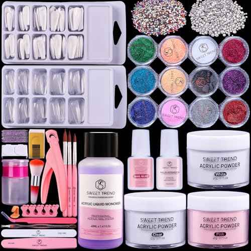 Beginners Nail Kit Acrylic Set: Professional Ultra-fine Acrylic Powder Kit with Everything - Starter Set with 600 Nail Tips Glitter Powder Nail Glue & Remover - Nail Art Supplies for DIY Home Salon