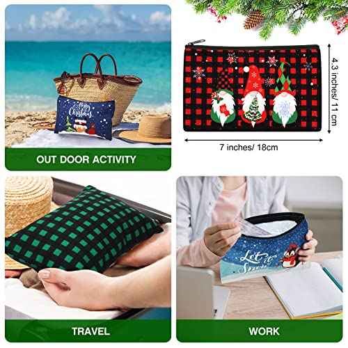 Saintrygo 30 Pieces Christmas Gift Makeup Bags Plaid Cosmetics Bag Merry Christmas and Santa Goodie Bags with Snowman, Reindeer, Multicolor