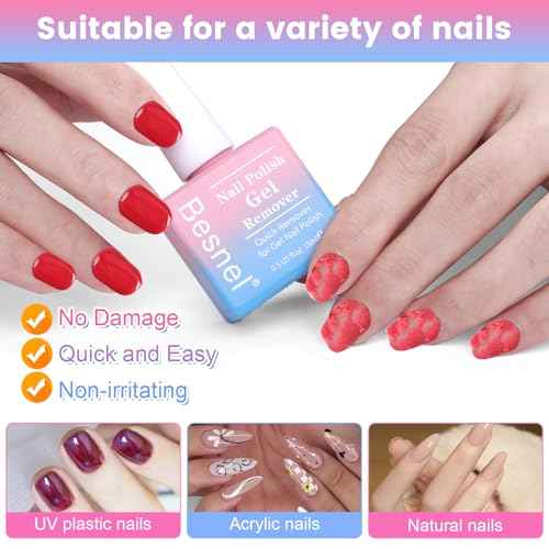 Gel Nail Polish Remover, Professional Gel Polish Remover for Nails Non-Irritating Easily & Quickly Remove Nail Polish, Gel Remover Tools Kit Nail File Cuticle Pusher Nail File Grit