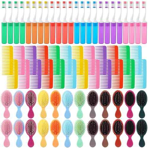 72 Pcs Operation Christmas Items Mini Hair Brush Wide Tooth Combs Travel Toothbrush Bulk for Women and Men Small Soft Foldable Tooth Brushes with Case for Hotel, Shelter, Homeless, Charity