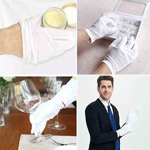 24 Pcs (12 Pair) White Cotton Gloves for Dry Hand Moisturizing Cosmetic Eczema Hand Spa and Coin Jewelry Inspection, Checking Gloves,Serving Gloves Stretchable Lining Gloves Moisturizing Gloves