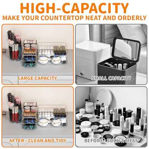 Clear Acrylic Makeup Organizers for Vanity,Countertop,3 Pack Make up Drawer Organizer With Makeup Brush Holder,Plastic Skincare Organizers for Hair Accessories,Beauty,Hair Products,Bathroom,Dresser