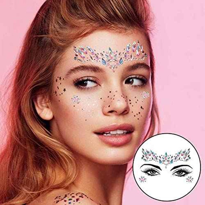 Face Gems, 10 Sets Mermaid Face Jewels Festival Gems Rhinestones Rave Eyes Body Bindi Temporary Stickers Crystal Stickers Decoration(Bright)