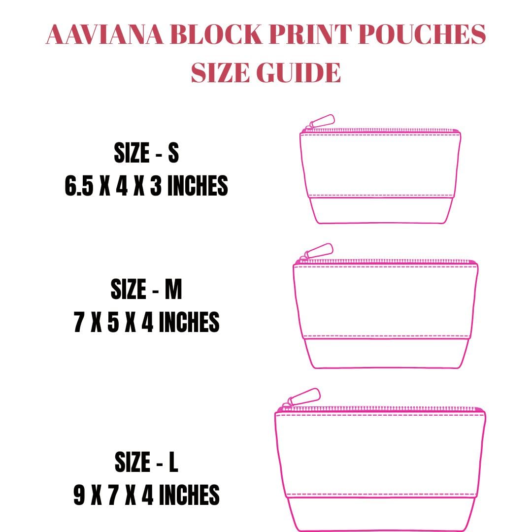 AAVIANA Block Print Designer Toiletry Bag & Makeup Case - Boho Floral Quilted Pouch for Cosmetics, Skincare - Waterproof Lined Organizer for Purse, Travel, Gift Medium (7x5x4 inches) Multi 1