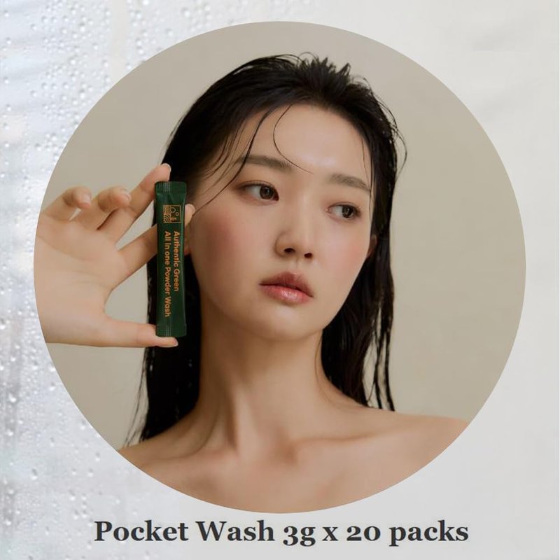 Authentic Green All In One Powder Wash ㅣ Portable Natural Cleanser For Face ㅣ Travel Friendly Skincare ㅣ Easy Dissolving Powder Formula ㅣ Hygienic Single Use ㅣ Botanical Extracts ㅣ3g X 20P