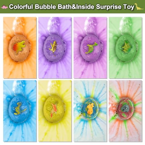 Bath Bombs for Kids with Dinosaur Toys Inside, 8 Pack XXL Large Dinosaur Bath Bombs Bubble Bath Gift Set, Perfect Birthday Christmas Easter Dino Toys Gifts for Kids 3-12, Girls and Boys