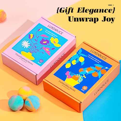 Bath Bombs Gift Se, 24 Pack Bubble Bombs with 12 Unique Scents, Floral & Fruity Collections, Skin-Soothing & Mood-Enhancing, Spa Gifts for Women, Wife, Stress Relief & Relaxation