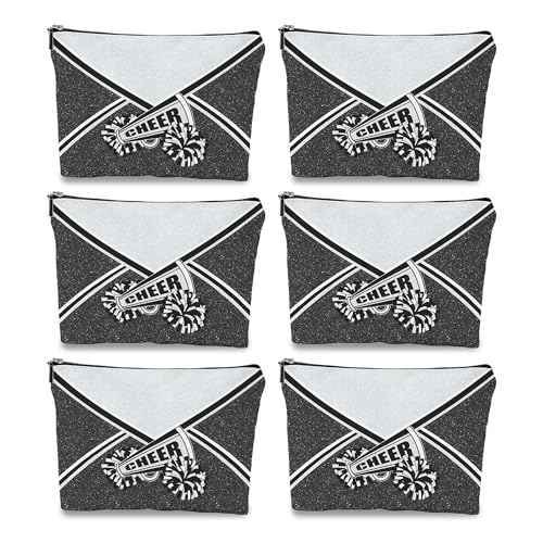 Cheer Makeup Bag Cheerleader Cosmetic Bag Cheerleader Gifts Cheerleading Gift for Women Her Cheer Team 6Pcs (Silver)