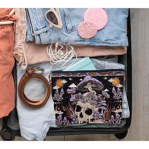IWXYI Mushroom Skeleton Retro Gothic Women's Makeup Make Up Bag Zipper Pouch Travel Toiletry Gifts For Women Teenage Girls