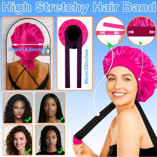 Reversible Silk Bonnet for Sleeping Women - Double Layer & Color Satin Bonnet, Adjustable Hair Cap for Curly & Textured Hair (Rose Red & Black)