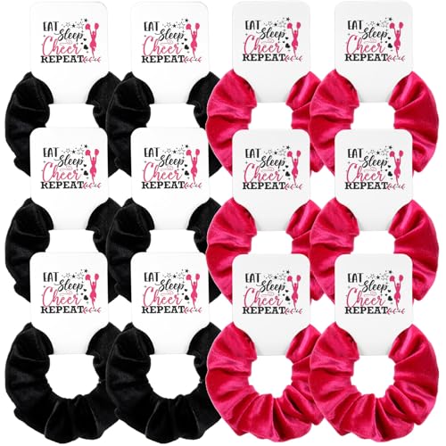 24 Sets Cheerleader Gifts Bulk Velvet Scrunchies Cheer Elastic Hair Scrunchy Cheer Stuff Cheerleader Gifts for Cheerleading Teams Birthday Party (Hot Pink, Black)