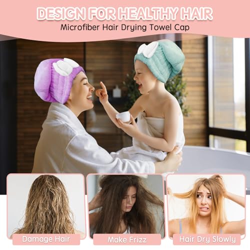 Microfiber Hair Drying Caps, 5-Pack Extra Soft and Ultra Absorbent Fast-Drying Hair Turban Wraps, Shower Caps for Girls and Women with Cute Bowtie Design£¨11" L x 10" W£©