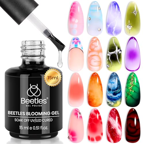 Beetles Blooming Gel 15ml Clear Uv Led Blossom Christmas Nails Gel Polish for Spreading Effect Marble Natural Stone Watercolor Floral Print Soak off Diy Nail Art Design Manicure Gift for Women