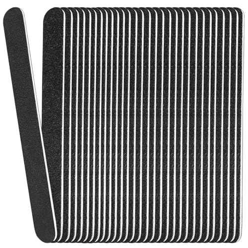 Emery Board Nail Files (24 Pack), 100/180 Grit Wooden Nail File for Natural Nails, 7 Inches Emory Filers Manicure Tool Set Disposable Nail File for Home Salon Black