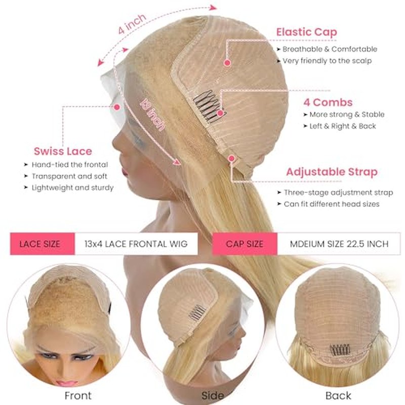 613 Lace Front Wig Human Hair 13x4 HD Transparent Lace Frontal Wigs for Women 10A Straight Blonde Lace Front Wigs Glueless Pre Plucked With Baby Hair 22 Inch 613 Blonde Lace Front Wig 150% Density