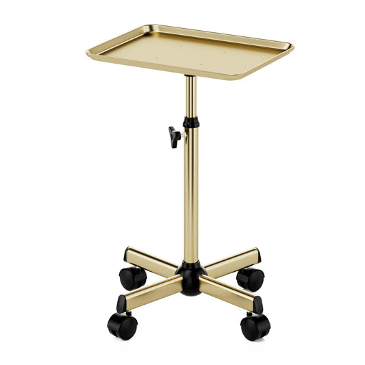 Salon Tray, Premium Metal Rolling Tray Cart, Tattoo Tray Height Adjustable, Dentist Tray Medical Tray Spa Service Rolling Tray,Champagne Gold