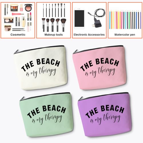 4PCS Beach Vacation Essentials Makeup Bag, Cute Cosmetic Bags for Women, Beach Accessories Travel Toiletry Bag Girls Trip Weekend Gifts for Women Friend Mom Summer Vacation Birthday Mothers Day