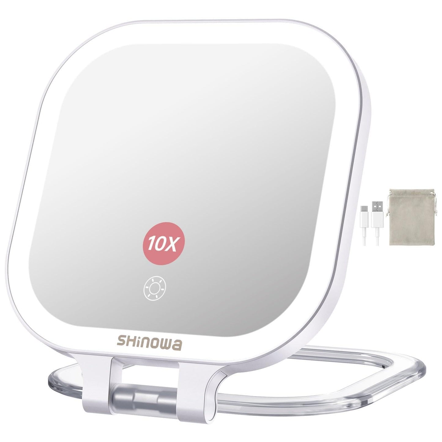 Shinowa 1X/10X Rechargeable Travel Makeup Mirror with 72 LED Lights, 7 Inch
