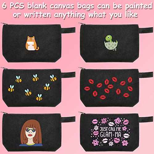 Weewooday 8 Pack Canvas Zipper Pouch Bulk Blank DIY Cosmetic Makeup Bags for Travel Toiletry Organized DIY Craft Coworker Teacher Employee Women Christmas Gifts(11.8 x 7.48 x 2.76 Inches,Black)