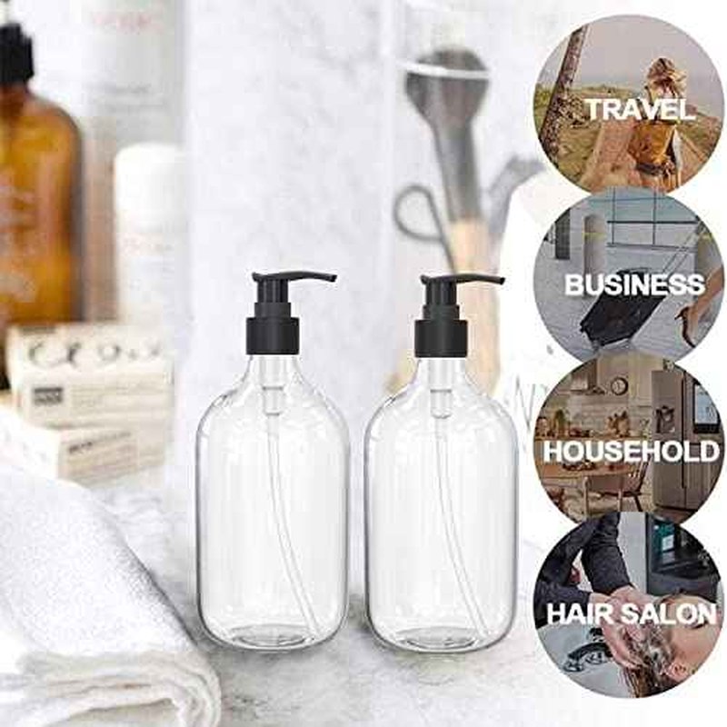 17 Ounce Clear Plastic Pump Bottle Dispenser, Refillable Empty Bottle Container with Pump for Essential Oil Soap Lotion Shampoo, 2 Pcs