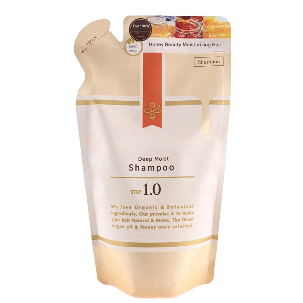 MENBLY Deep Moist Shampoo Refill Pouch 350ml - Moisturizing Honey Shampoo with Argan Oil for Dry Hair - Contains Manuka, Acacia & Japanese Honeys - Sulfate & Paraben-Free - Eco-Friendly Option