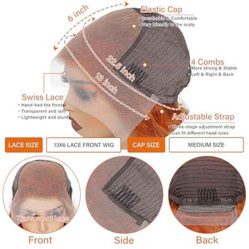 26 Inch 13¡¿6 Ginger Lace Front Wigs Human Hair Orange Ginger Body Wave HD Lace Frontal Wigs for Women 180% Density #350 Color Glueless Wig Pre Plucked Super Soft