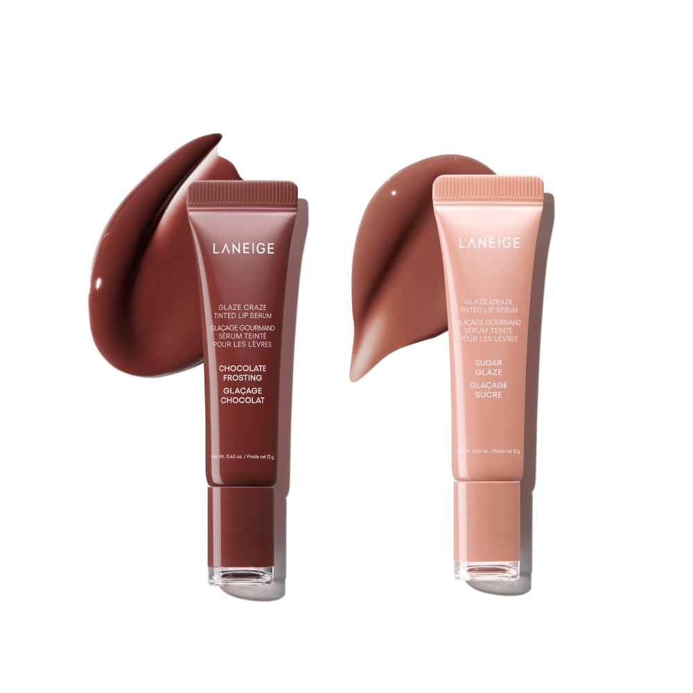 LANEIGE Winter Glaze Craze Duo: Serum-Infused Lip Tints for Plumping Hydration & Shine in Sugar Glaze and Chocolate Frosting Donut Shades