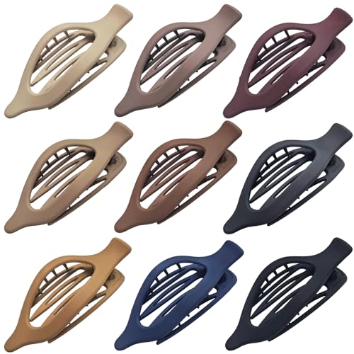 9 Pack Flat Hair Clips for Women, Matte Claw Clips for Thick & Thin Hair (Multicolor)
