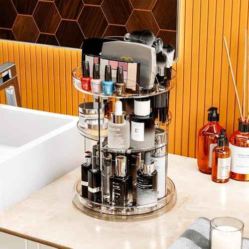 Yieach 360 Rotating Makeup Organizer for Vanity,Clear Spinning organizer and Make up organizers for Counter,Adjustable Lazy Susan Bathroom Organizer for Beauty Product and Skin Care Storage Carousel
