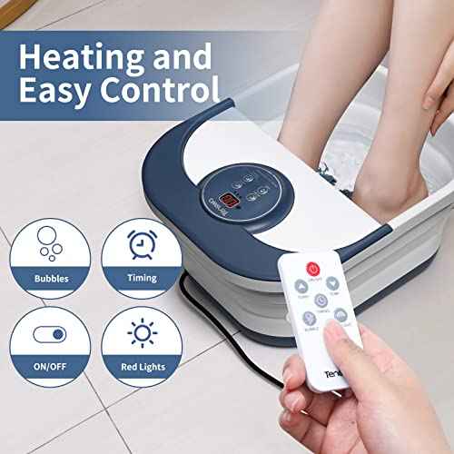 Collapsible Foot Spa Bath Massager with Heat, Bubbles, Pedicure Foot Spa with 8 Rollers, Tub for Stress Relief, Soaker with Mini Acupressure Massage Points & Temperature Control
