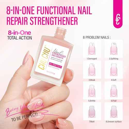 Nail Strengthener for Women: 8 in 1 Soft Pink Natural Nail Hardener Extra Strong and Growth - Nail Polish Hardener Ridge Filler Concealer for Weak and Damaged Nails 15ml