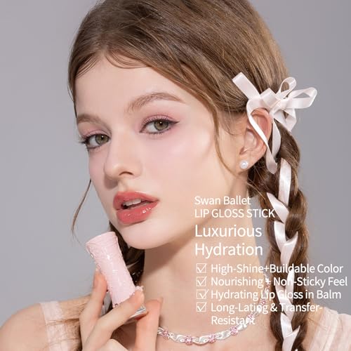 Flower Knows [GIFT] Swan Ballet Shine Lipstick,Hydrating Solid Lip Gloss,Moisturizing Nude peachy Tinted Lip Balm-Long Lasting Lip Gloss in Balm for Girls&Women,Vegan & Cruelty-Free(B03 Sweet Heart)