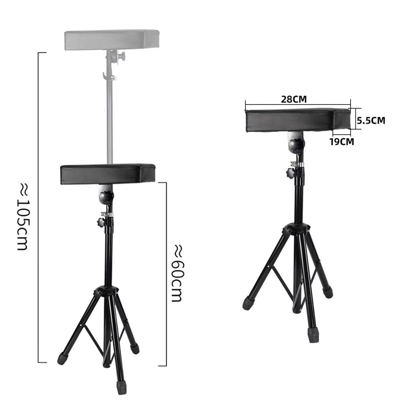 Tattoo Armrest Stand Tripod - Foldable Tattoo Arm Leg Rest Stand Adjustable Height and Tilt Black Leather Pad Professional for Tattoo Studio BETY-7