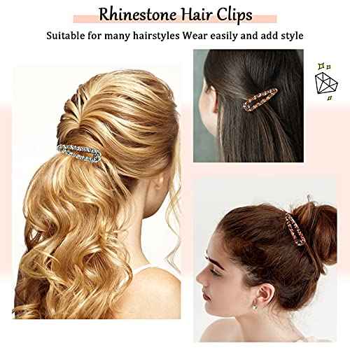 Chuangdi 12 Pcs Rhinestone Hair Clips, 3.2 Inch AB Crystal Metal Hair Barrettes for Women Girls Bridal Wedding Birthday Party Costume Accessories