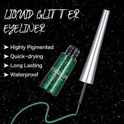 16 Colors Glitter Metallic Liquid Eyeliner Set Waterproof Long Lasting Eye Liner pencil Pigmented Shimmer Eye Makeup Gift Kit for Women Green Purple Blue Pink white Silver Gold Colored Eyeliners