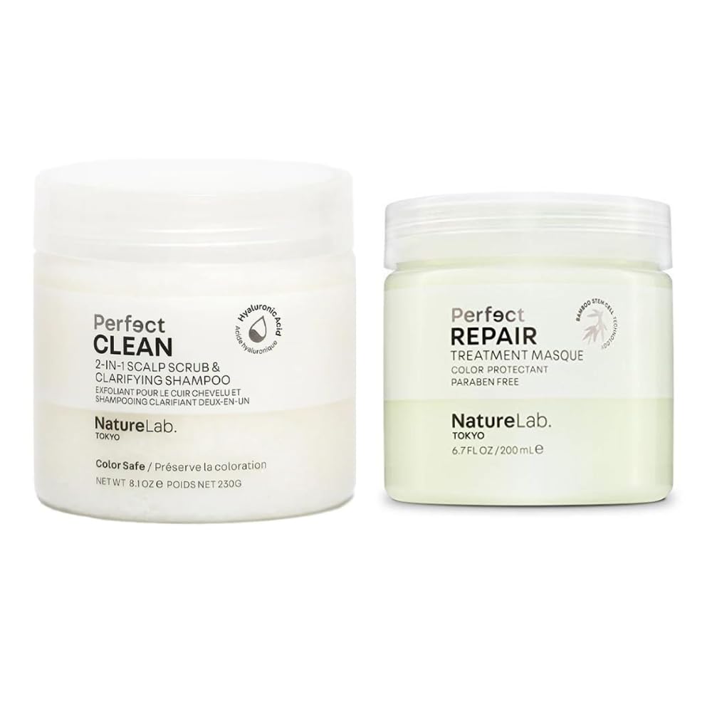 NatureLab.TOKYO Perfect Clean & Repair Treatment Duo | 2-in-1 Clarifying Scalp Scrub & Shampoo 8.1 oz + Repair Masque 6.7 oz