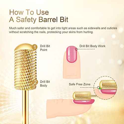 Nail Drill Bit Set, Corfulra 3pcs Safety Bits for Nail Drill, Tungsten Carbide Nail Drill Bits, Smooth Round Top Large Barrel Bits, Nail Supplies for Nail Tech to Remove Acrylic Nails (XF & M & XC)