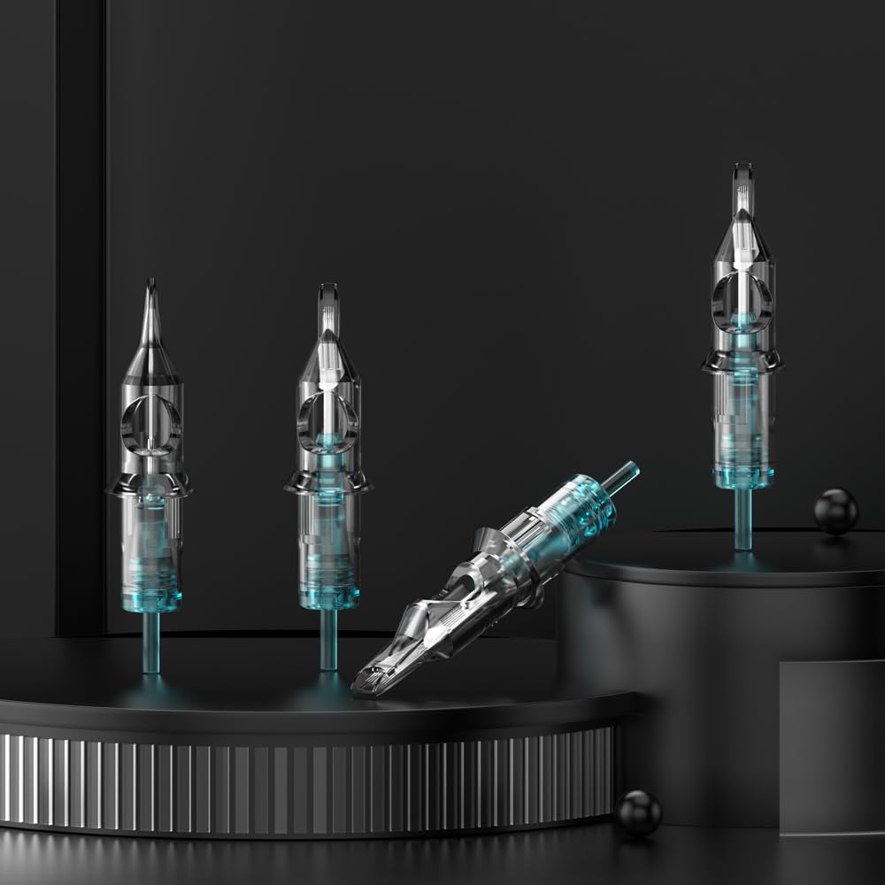 STIGMA Aquamarine Knight Tattoo Cartridge Needles #10(15RM) 50Pcs 0.3mm Bugpin Disposable Tattoo Needles Cartridges with Membrane Curved/Round Magnum EN02B-50-OF1015RM