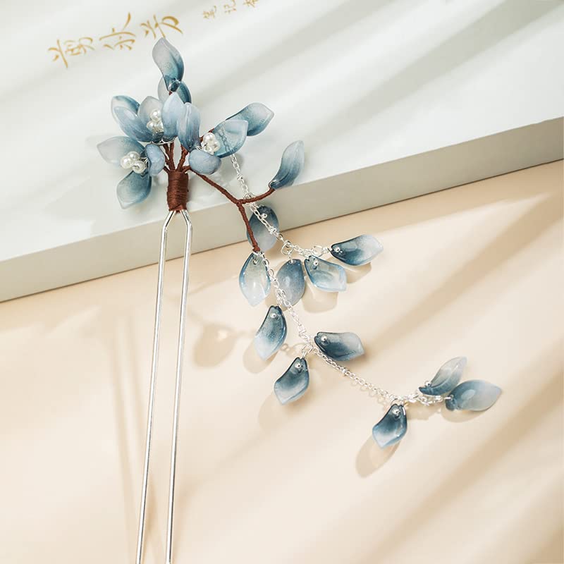 Flower Petal Hairpin with Pearl Tassels | Handmade Metal Hair Clip for Women & Girls