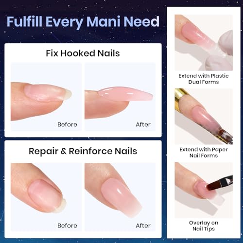 Beetles Poly Nail Gel 12 Colors Starry Party Poly Extension Set With U V Lamp Pink Glitter Builder Nail Extension Enhancement Gel Christmas Manicure DIY Home Salon Gift for Women Girls