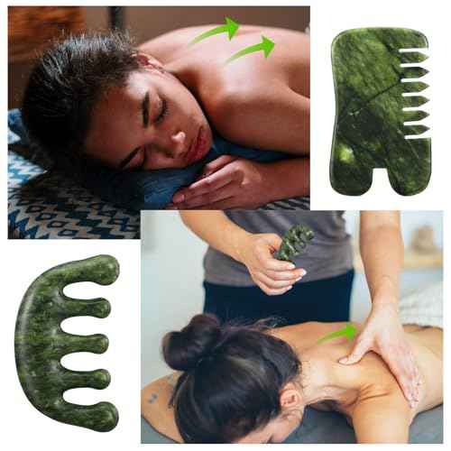 BBTO 2 Pcs Jade Comb for Scalp Massage Gua sha Comb for Head Body spa Hair Multifunctional Handheld Massage Tools (Classic, Natural)