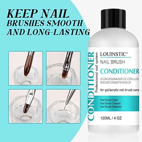 LOUINSTIC Acrylic Nail Brush Cleaner - Quickly Clean Gel/Acrylic Nail Brushes, Paint Brushes, Airbrushes, Art Tools, Nail Brush Cleaner Conditioner Preserver and Restorer 4 OZ