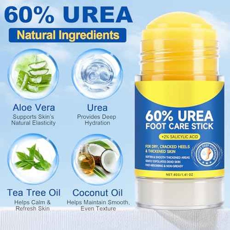 60% Urea Foot Care Stick with 2% Salicylic Acid, Foot Cream Moisturizer for Dry Cracked Feet, Knees, Elbows, Hands,Exfoliating Moisturizer, Dead Skin Remover Foot Balm 1.4oz (1)