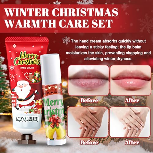 JAOJAO Christmas Lip Balm Bulk, Christmas Hand Cream with Organza Bag and Thank You Card Gentle Nourishing for Xmas for Girlfriend Wife Mother Colleague Teacher, Set of 40
