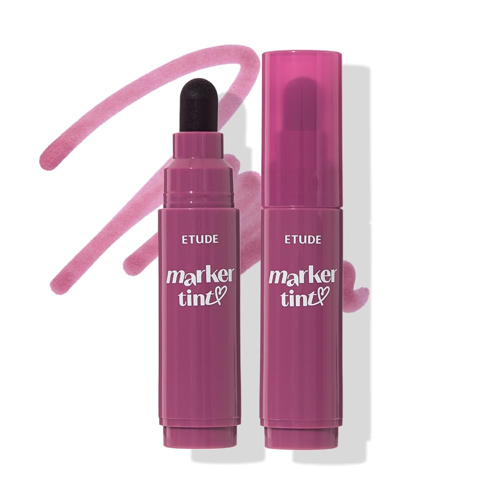 ETUDE Dear Darling Marker Tint #11 Black Currant | Hydrating & Long Lasting Lip Stain | High Pigmented Lip Maker with Easy Drawing Tip | Korean Daily Lip Tint, Korean Makeup, Kbeauty