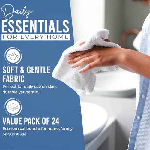 DAN RIVER 100% Cotton Wash Cloths 24 Pack [12x12] Soft & Absorbent wash rag, Gym, Hotels & Spa Perfect for Everyday Use Fingertip Towels, M-Blue