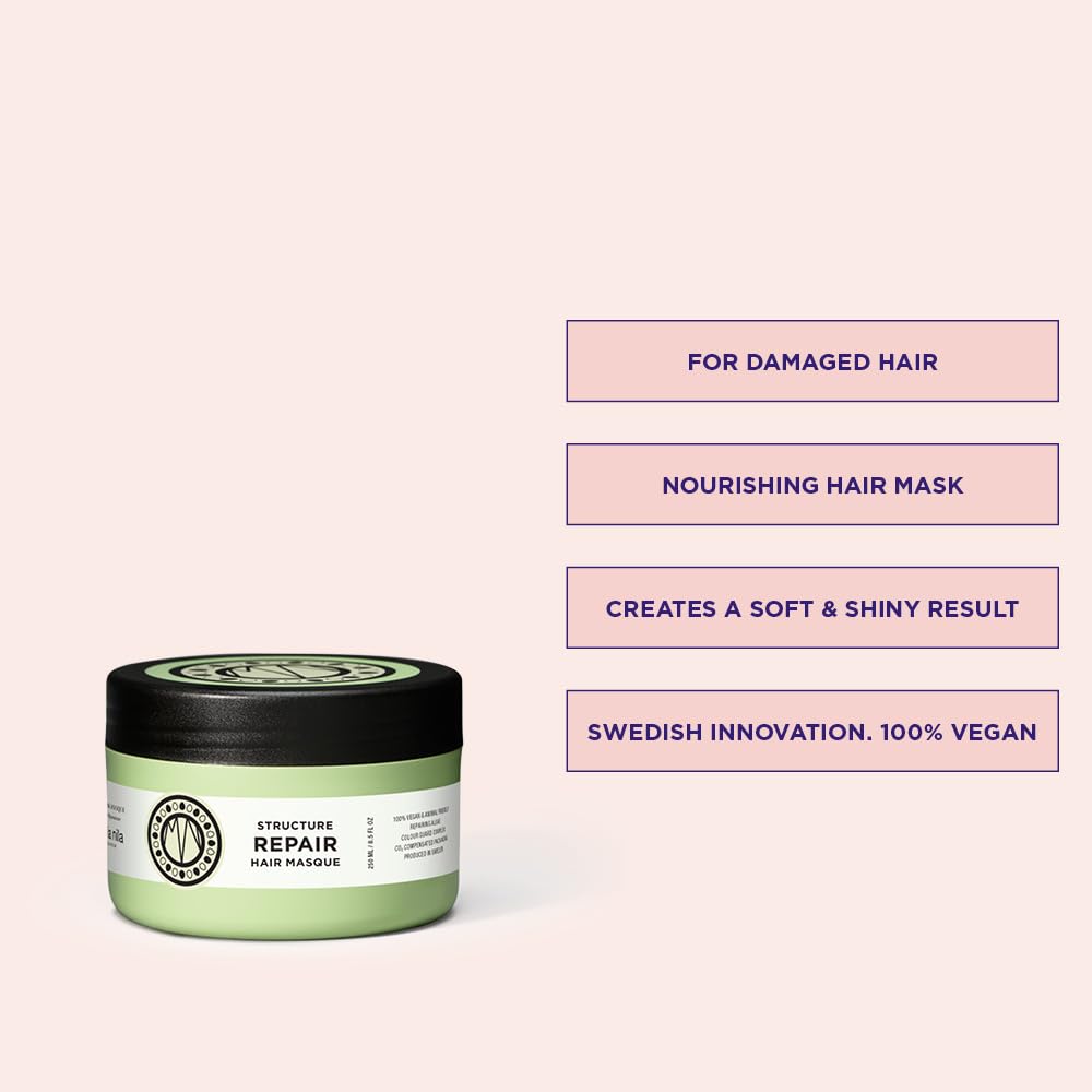Maria Nila Structure Repair, Strengthening & Nourishing Hair Mask For Damaged & Chemically Treated Hair, Algae Extract Rebuilds, Revitalizes & Repairs Hair, 8.5 Fl Oz