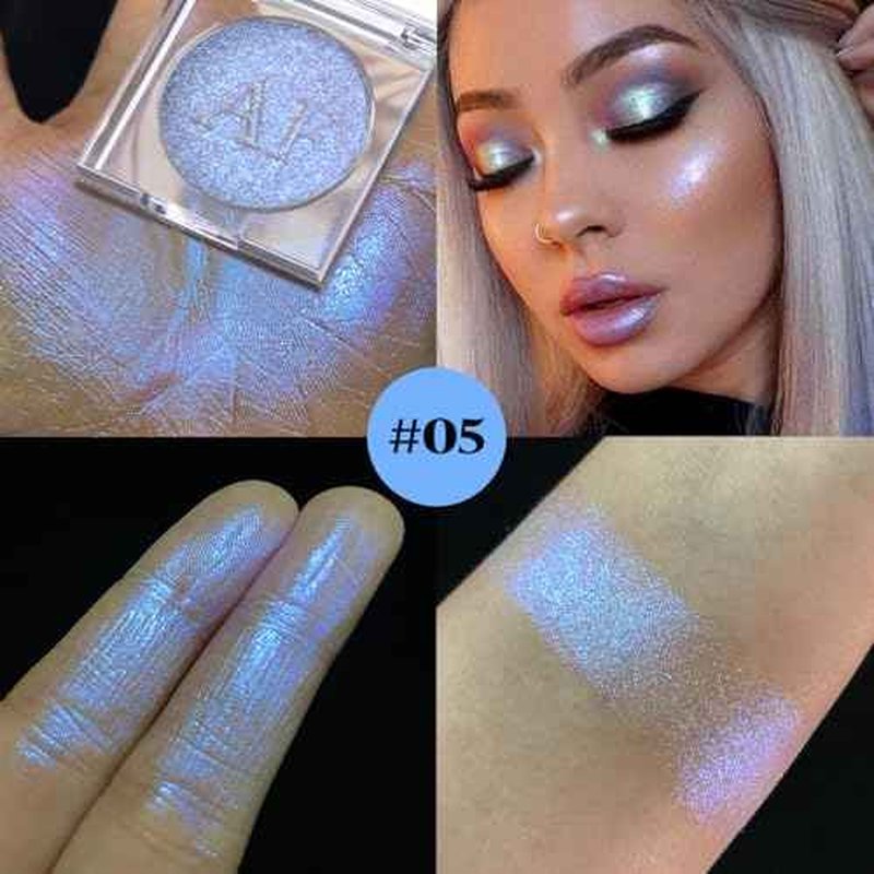 Duochrome Face Highlighter Makeup, Chameleon Holographic Highlighter Mineral Powder for Face Body, Waterproof Blue Purple Glowing Iluminadores de maquillaje with Shine Silky Smooth Highlighting, #05
