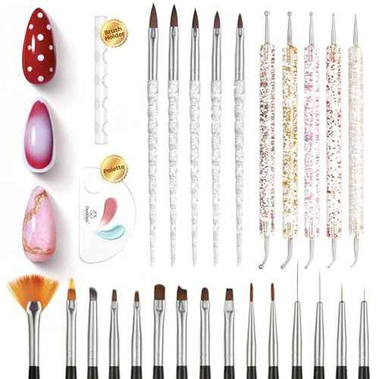 Beetles Nail Art Brushes 25pcs - Confetti Nail Art Pens Daul Ended Dotting Tools Striping Liner Brushes for Nails 3D Flower Sculpting Tools with Palette Brush Holder DIY Home Salon Manicure Design Set